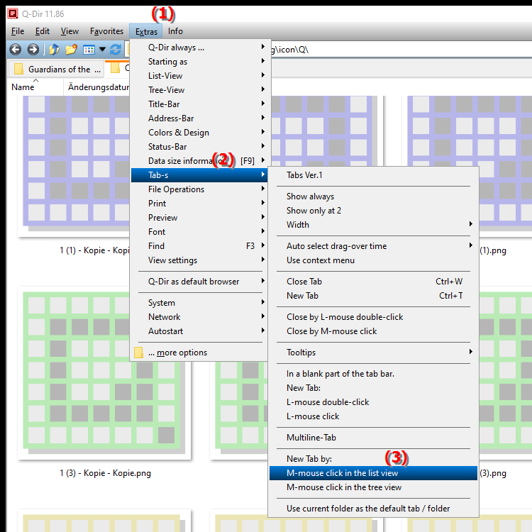 How do I open a new tab by middle clicking in list view